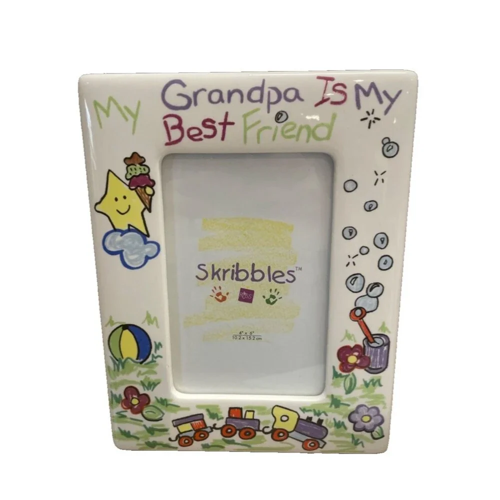 Skribbles My Grandpa Is My Best Friend Ceramic Picture Frame Child Like Doodles